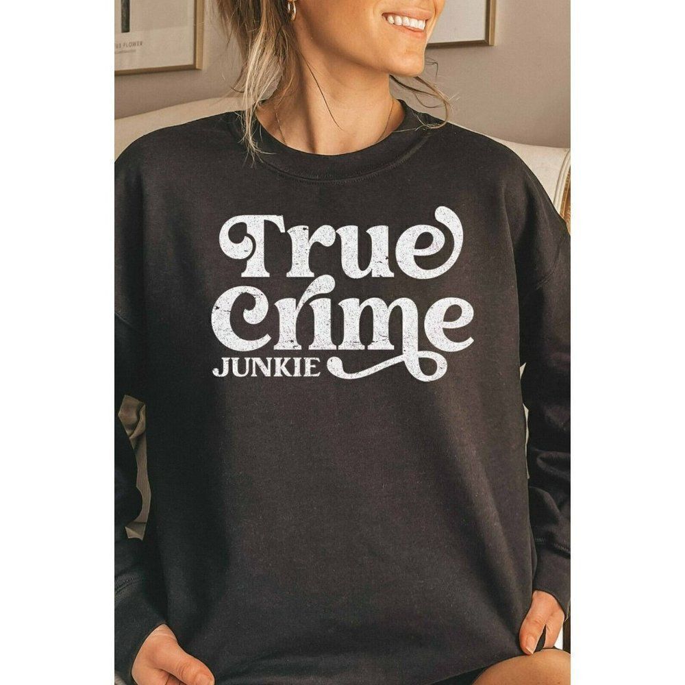 SALE! TRUE CRIME JUNKIE GRAPHIC HOODIE Women's White Black Sweatshirt Pullover… - Picture 2 of 2